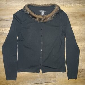 SILX Black Sweater with Fur Collar